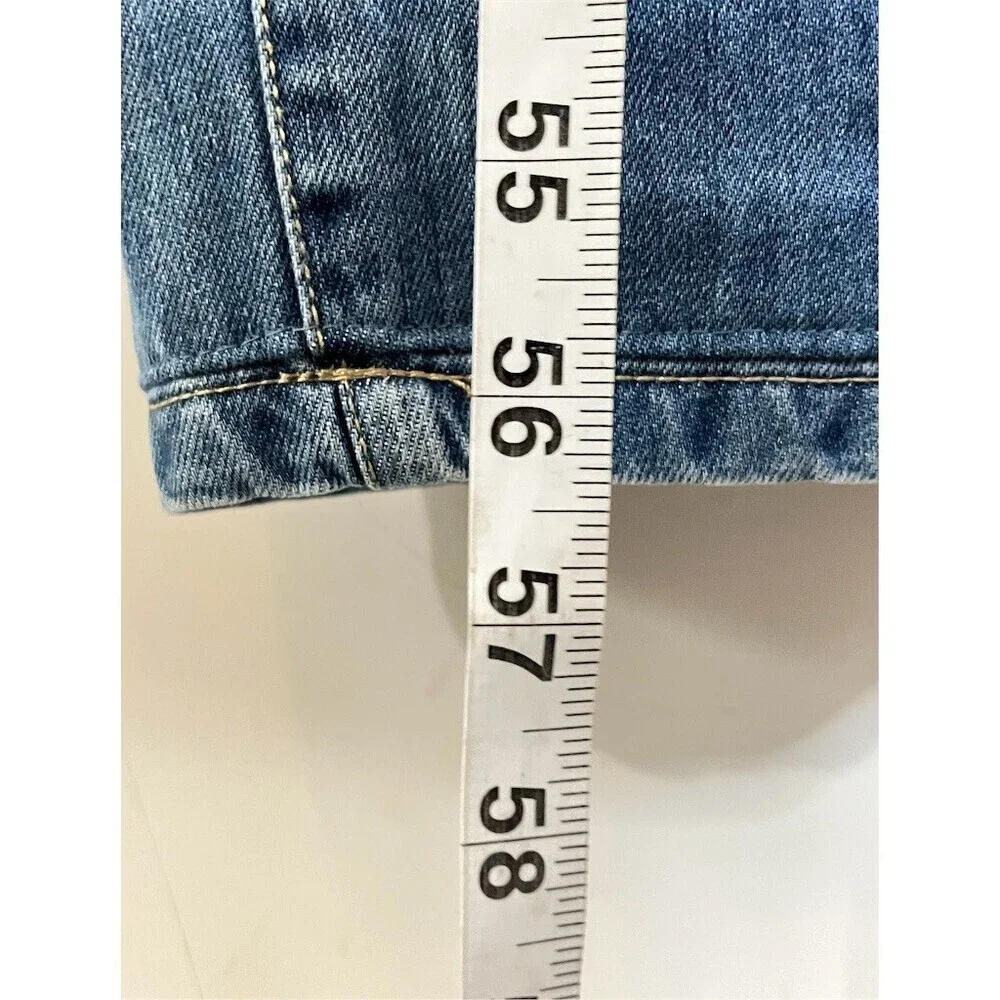 Lulus Women’s Denim Bib Overalls L Blue Distressed Straight Leg Adjustable